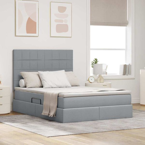 vidaXL Bett mit Stauraum und LED Hellgrau 140 x 200 cm Polyester