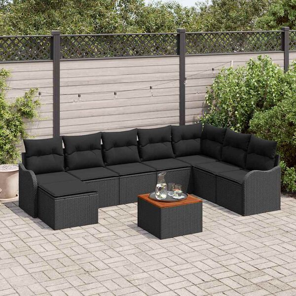 vidaXL Garten-Sofa-Set 9 pcs Schwarz Poly Rattan
