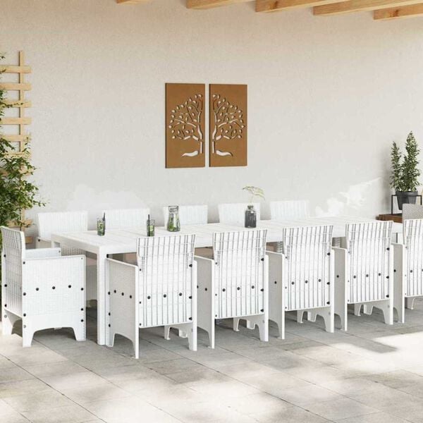 vidaXL Garten Essgruppe 13 pcs Wei&szlig; und Hellgrau Poly-Rattan und Stahl
