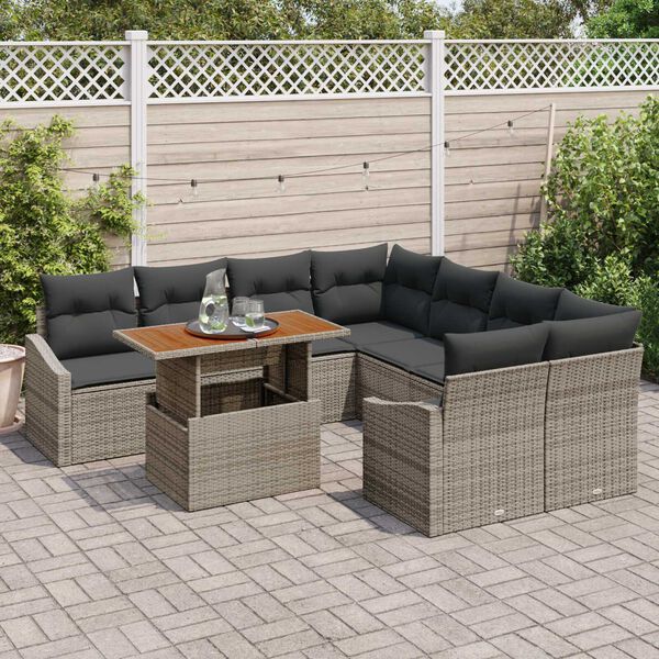 vidaXL Garten-Sofa-Set mit Speicher 9 pcs Grau Poly Rattan