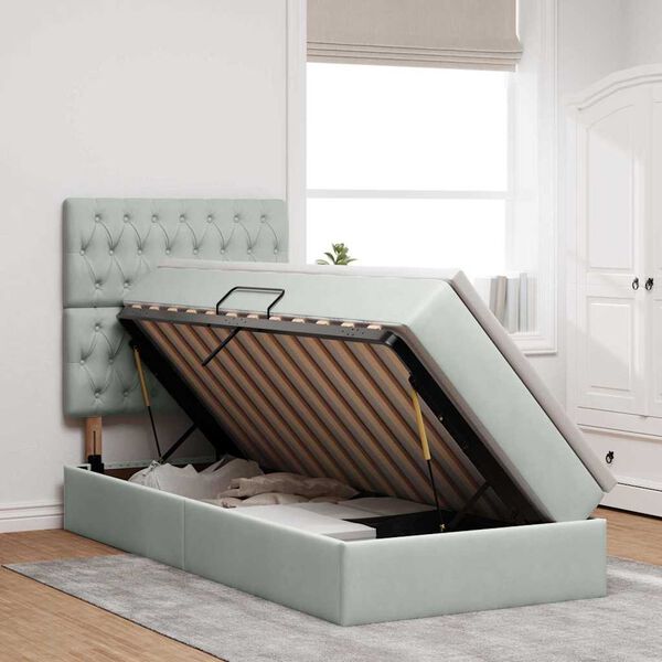 vidaXL Aufbewahrungsbett mit Matratze Hellgrau 90 x 190 cm Samt