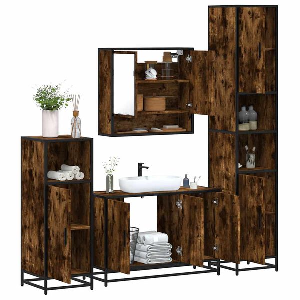 vidaXL 4-tlg. Badm&ouml;bel-Set R&auml;uchereiche Holzwerkstoff