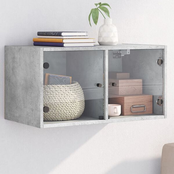 vidaXL Wandschrank mit Glast&uuml;ren Betongrau 68,5x37x35 cm