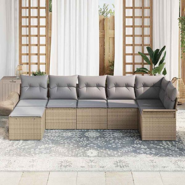 vidaXL Gartensofa-set mit Kissen 7 pcs Beige Poly-Rattan