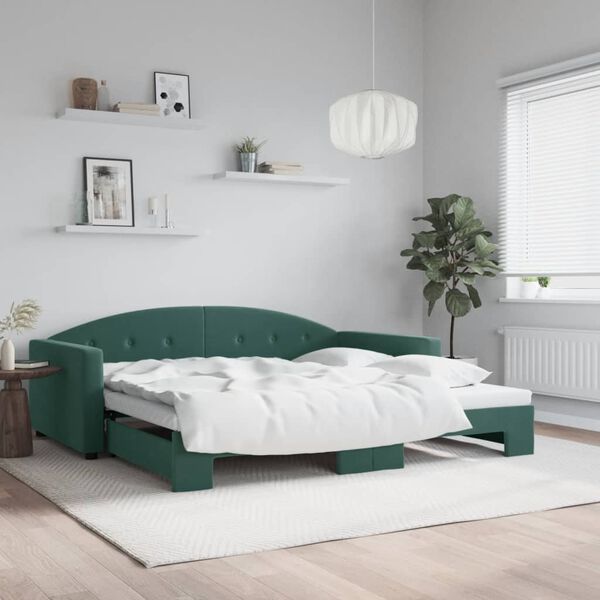 vidaXL Tagesbett Ausziehbar Dunkelgr&uuml;n 100x200 cm Samt