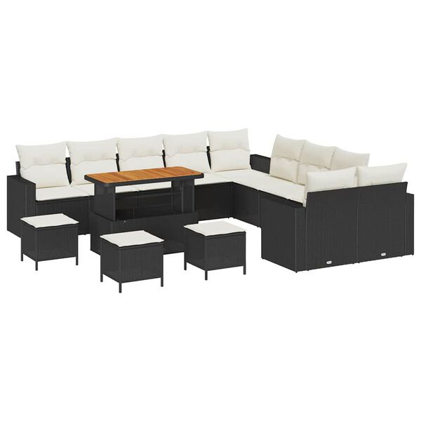vidaXL Gartensofa-set mit Kissen 18 pcs Schwarz und Creme Poly-Rattan