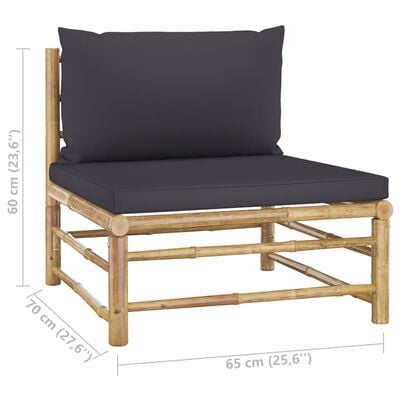 vidaXL 3-tlg. Garten-Lounge-Set mit Dunkelgrauen Kissen Bambus