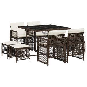 vidaXL 9-tlg. Garten-Essgruppe mit Kissen Braun Poly Rattan