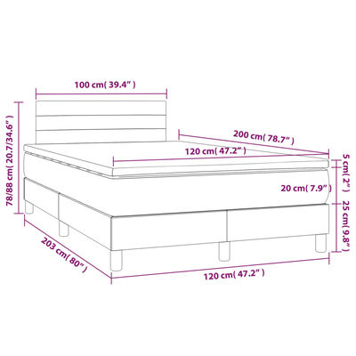 vidaXL Boxspringbett mit Matratze & LED Blau 120x200 cm Stoff