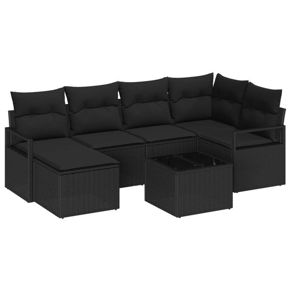 vidaXL Sofa Set mit Kissen mit Speicher 7 pcs Schwarz Poly-Rattan