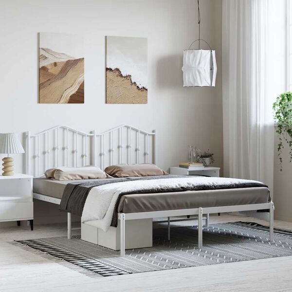 vidaXL Bettgestell mit Kopfteil Metall Wei&szlig; 135x190 cm