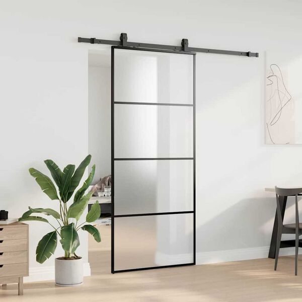 vidaXL Schiebet&uuml;r mit Beschlag Schwarz 90x205 cm ESG-Glas