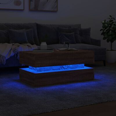 vidaXL Couchtisch mit LED-Leuchten Braun Eichen-Optik 90x50x40 cm