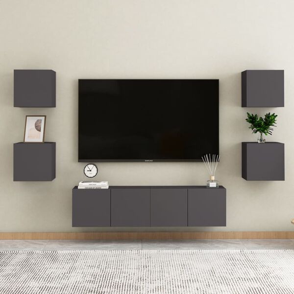 vidaXL Nachttische 2 Stk. Grau 30,5x30x30 cm Holzwerkstoff
