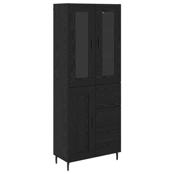 vidaXL Highboard 2 pcs Schwarz Eichen-Optik Engineered Wood und Glas