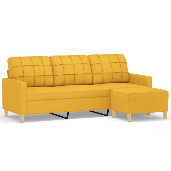vidaXL 3-Sitzer-Sofa mit Hocker Hellgelb 180 cm Stoff