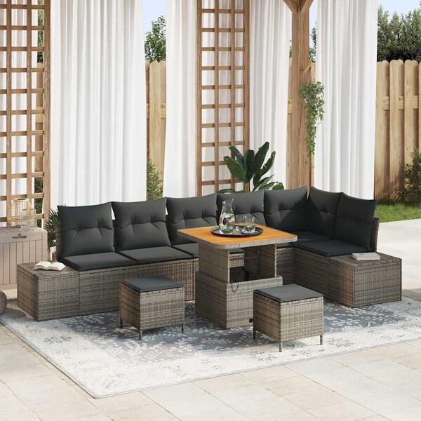 vidaXL Gartensofa-set mit Kissen 9 pcs Grau Poly-Rattan