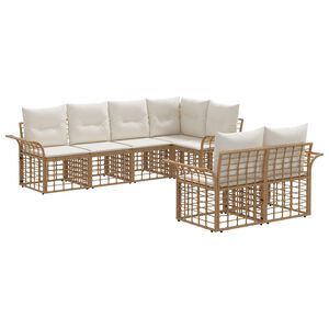 vidaXL Outdoor-Sofagarnitur 7 pcs Nat&uuml;rlich und Cremwei&szlig; Polyester