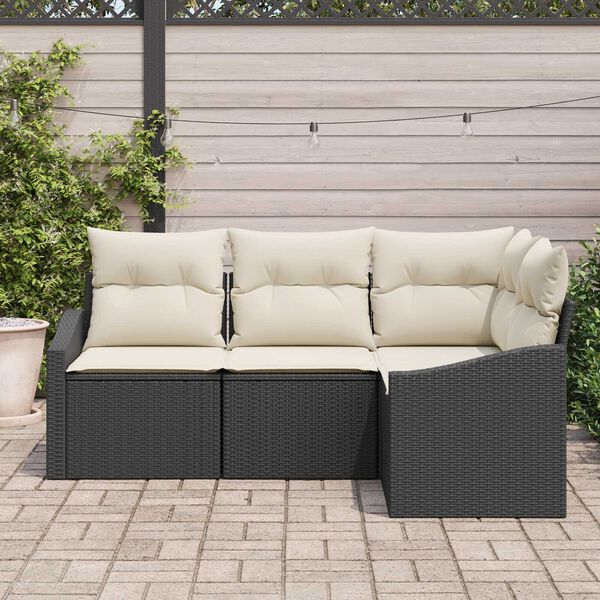 vidaXL Sofa Set mit Kissen 4 pcs Schwarz Poly Rattan