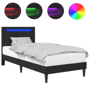 vidaXL Bettrahmen mit LED-Lichtleisten Schwarz 90 x 190 cm Kunstleder