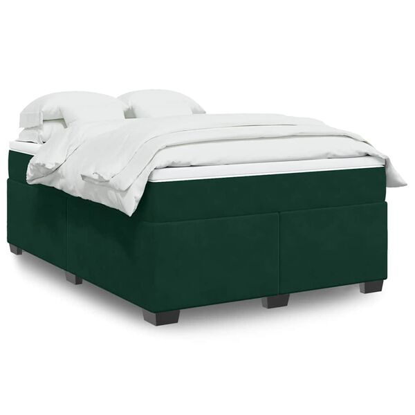 vidaXL Boxspringbett mit Matratze Dunkelgr&uuml;n 140x190 cm Samt