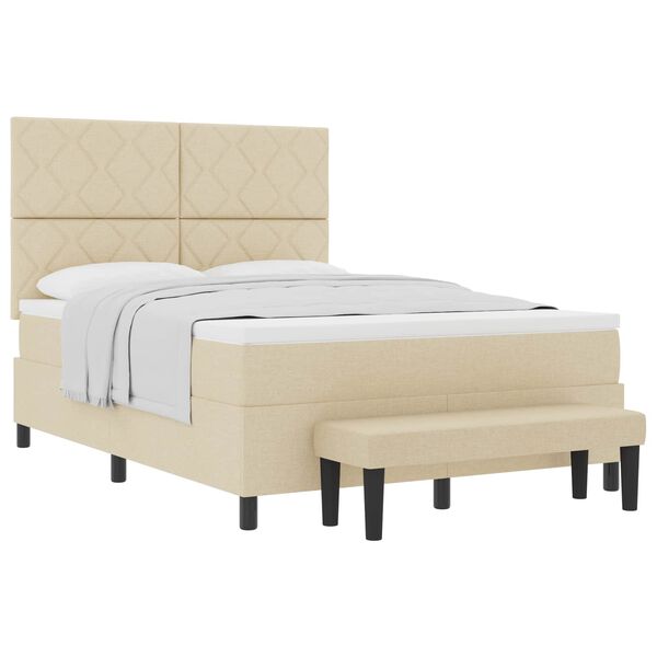 vidaXL Boxspringbett mit Matratze Creme 160 x 200 cm Stoff