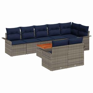 vidaXL Gartensofa-set 9 stk. Grau Poly-Rattan