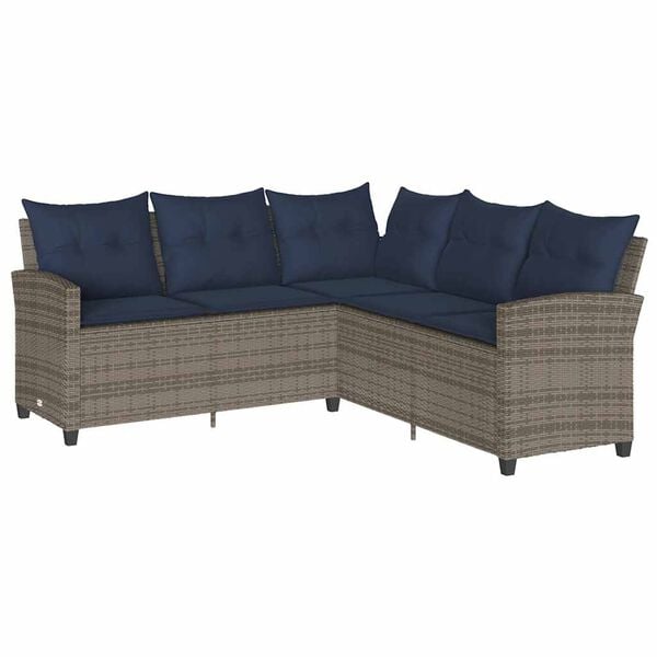 vidaXL L-f&ouml;rmiges Couchsofa mit Kissen Graues Polyrattan