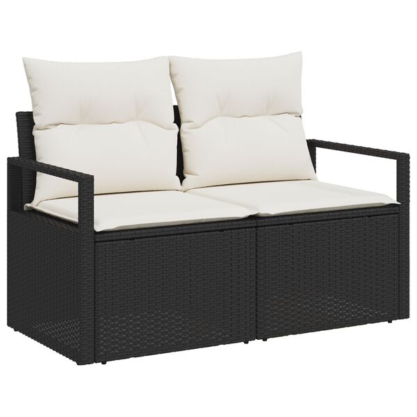 vidaXL Sofa Set mit Kissen 9 pcs Schwarz und Creme Poly-Rattan