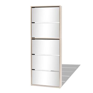 vidaXL Schuhschrank mit 5 F&auml;chern Spiegel Eiche 63x17x169,5 cm