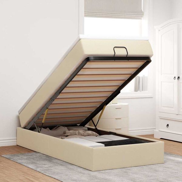 vidaXL Ottoman-Bett mit Matratze Creme 100x200 cm Stoff