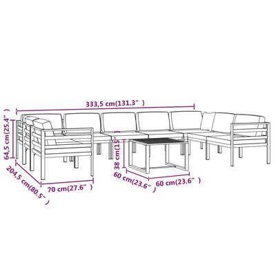 vidaXL 10-tlg. Garten-Lounge-Set mit Kissen Aluminium Anthrazit