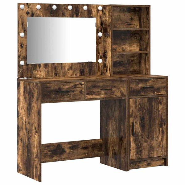 vidaXL Schminktisch mit Spiegelbeleuchtung 2 pcs Braun Holzwerkstoff