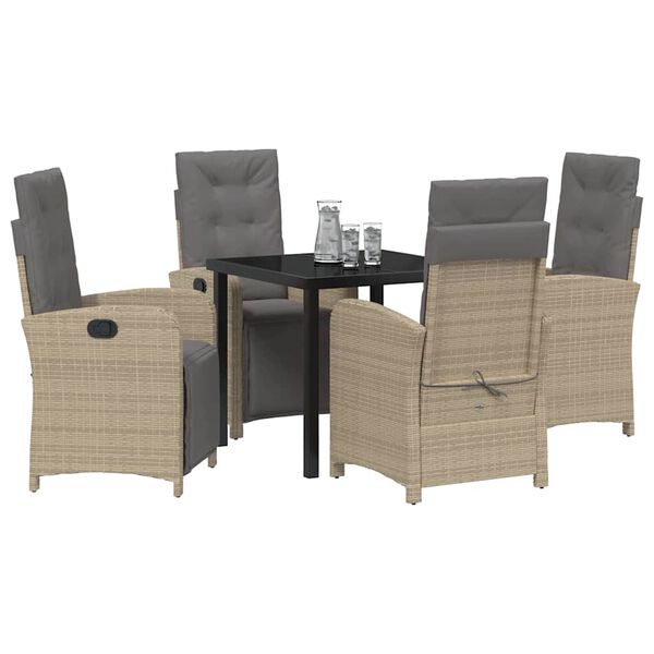 vidaXL Garten Essgruppe mit Kissen 5 pcs Beige Poly-Rattan