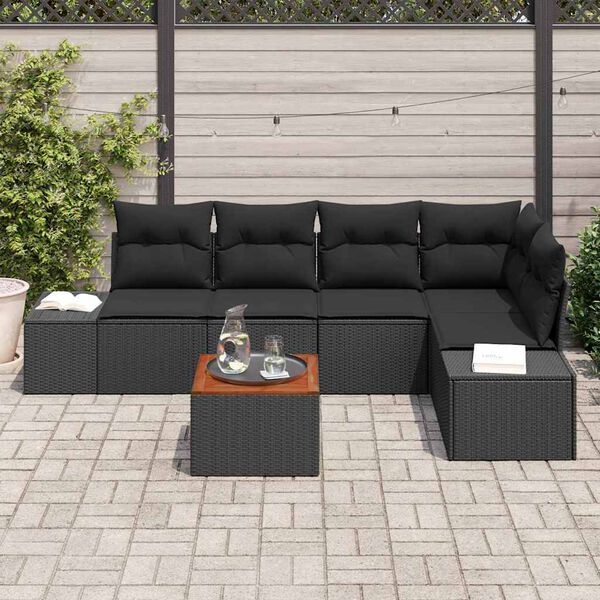 vidaXL Gartensofa-set mit Kissen 6 pcs Schwarz Poly-Rattan