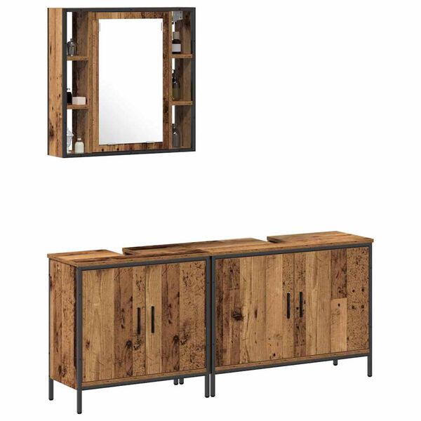 vidaXL Badezimmerm&ouml;bel-Set mit Regal mit T&uuml;r 3 pcs Braun Holzwerkstoff