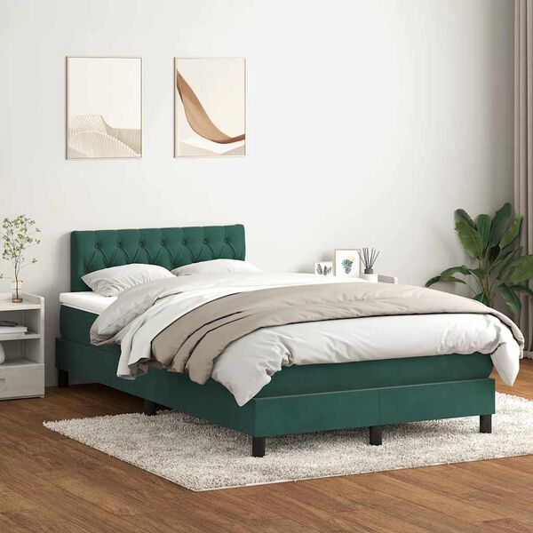 vidaXL Boxspringbett mit Matratze & LED Dunkelgr&uuml;n 120x210 cm Samt