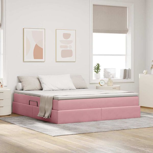 vidaXL Aufbewahrungsbett mit Matratze Rosa 160 x 200 cm Samt