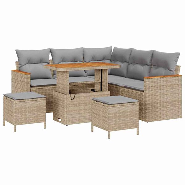 vidaXL Gartensofa-set mit Kissen 8 pcs Beige Poly Rattan