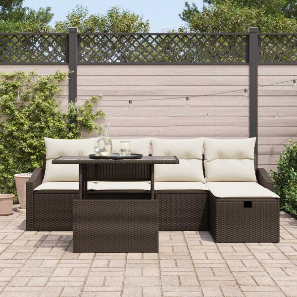 vidaXL Gartensofa-set mit Kissen 6 pcs Braun Poly-Rattan