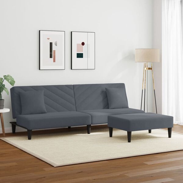 vidaXL 2-tlg. Sofagarnitur mit Kissen Dunkelgrau Samt