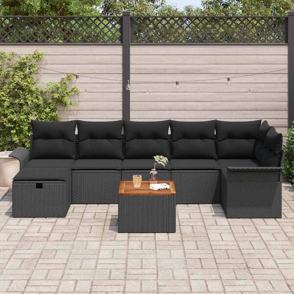 vidaXL Garten-Sofa-Set mit Kissen 8 pcs Schwarz Poly Rattan