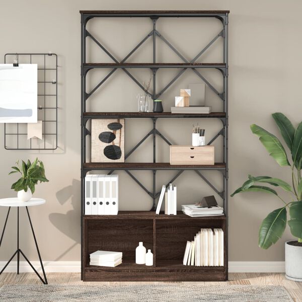 vidaXL B&uuml;cherregal Braun Eiche 100x26x180 cm Holzwerkstoff und Metall