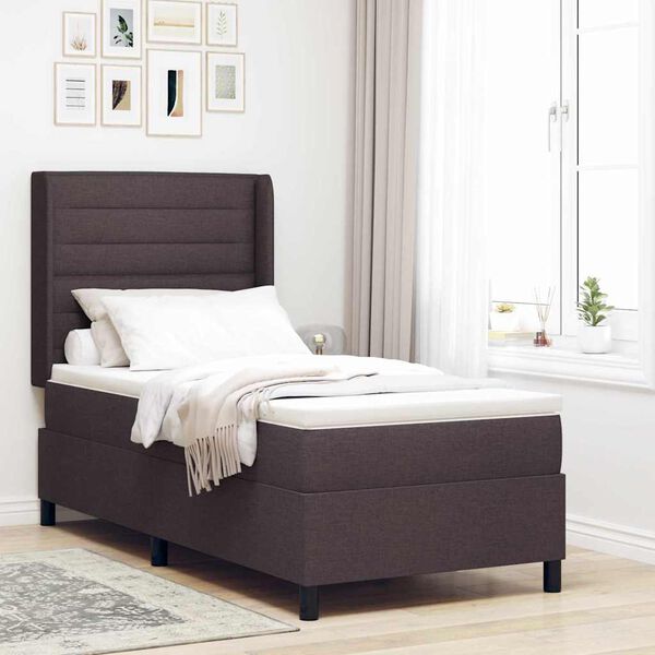 vidaXL LED Boxspringbett mit Matratze Dunkelbraun 90 x 200 cm Stoff