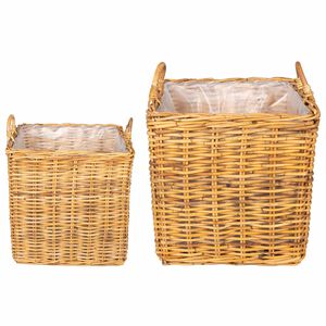 vidaXL Pflanzer Korb mit Speicher GENDT 2 stk. Naturbraun Kubu Rattan