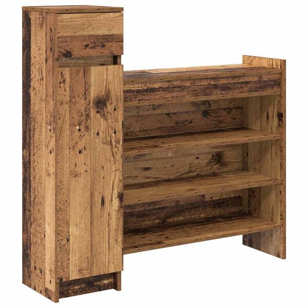 vidaXL Schuhschrank mit T&uuml;r Altholz 100,5 x 28 x 100 cm Holzwerkstoff