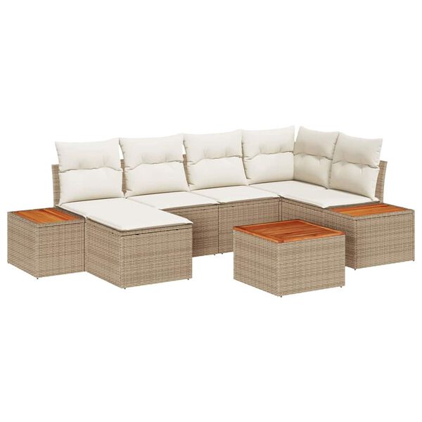 vidaXL Garten-Sofa-Set mit Kissen 7 pcs Beige Poly-Rattan