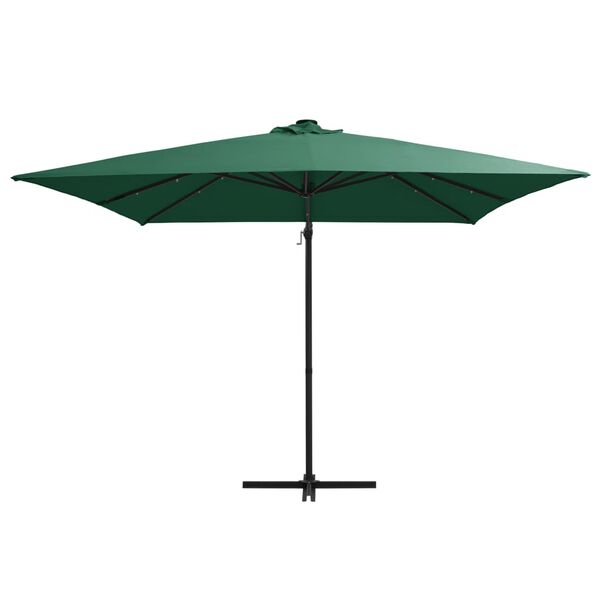 vidaXL Ampelschirm mit LED-Beleuchtung Stahl-Mast 250x250 cm Gr&uuml;n