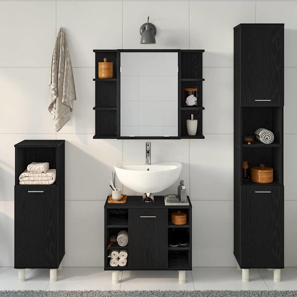 vidaXL Badezimmerm&ouml;bel-Set mit Regal 4 pcs Schwarz 30 x 30 x 179,5 cm