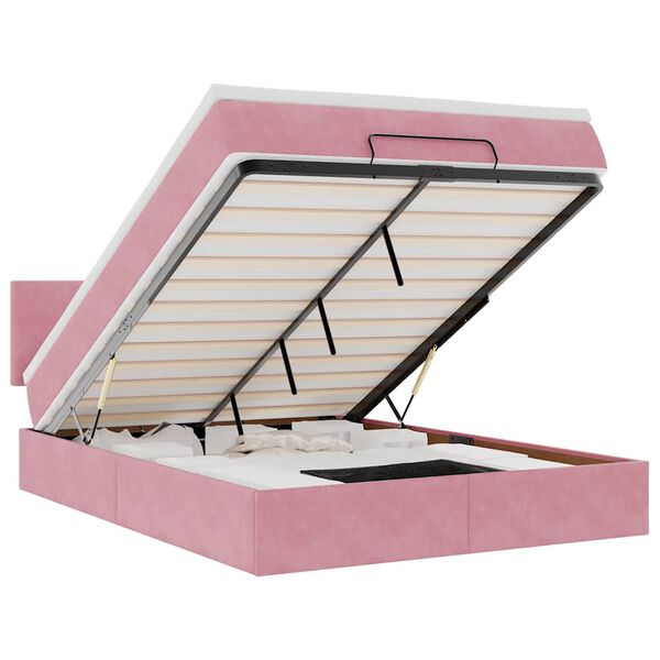 vidaXL Ottoman-Bett mit Matratze & LEDs Rosa 140x190 cm Samt